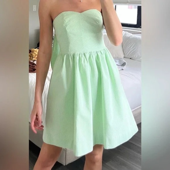 LILY PULITIZER Seersucker Strapless Green/White Dress Summer - Picture 3 of 7